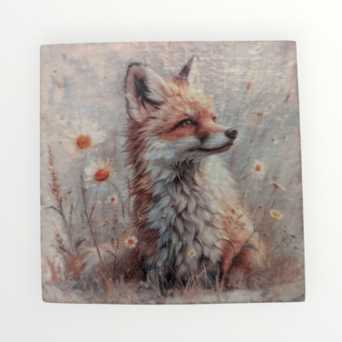 A beautifully detailed depiction of a fox amidst flowers.
